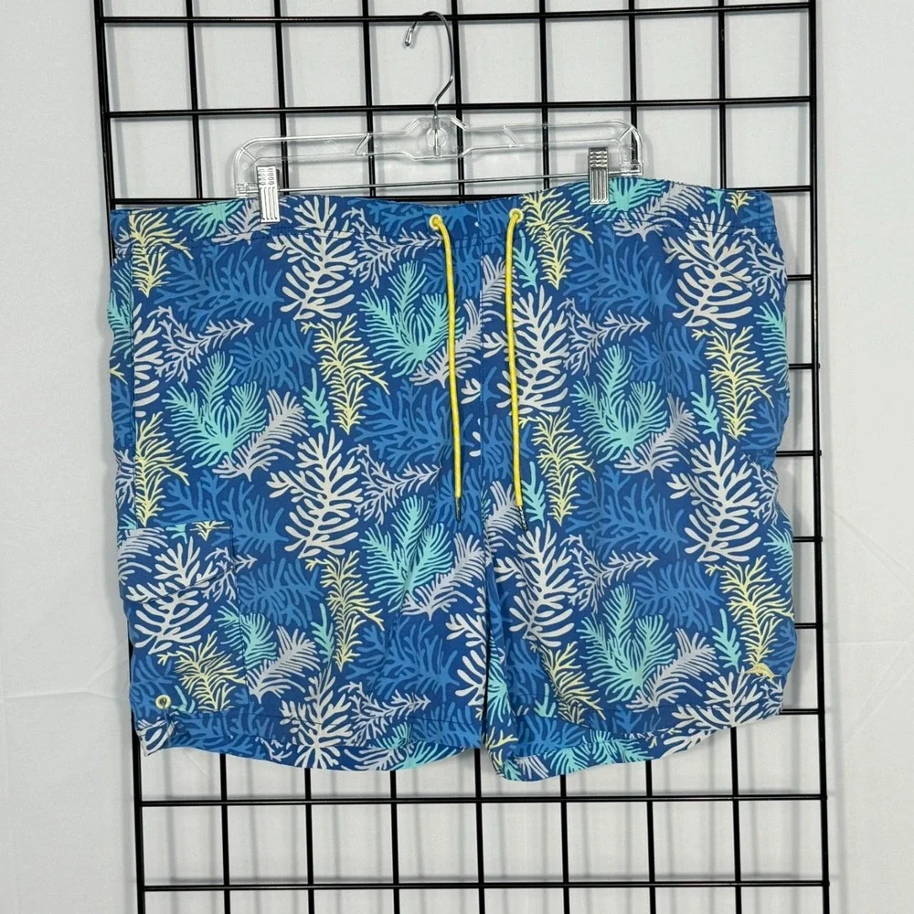 Tommy Bahama Relax Swim Trunks Mens XXL Blue Coral Tropical AOP Beach Resortwear